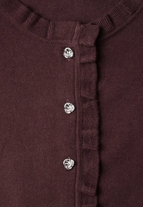 Cardigan mit Rundhals und Rüschendetails russet red Dunkelroter Cardigan mit Rüschenrand und drei silbernen Herzknöpfen.