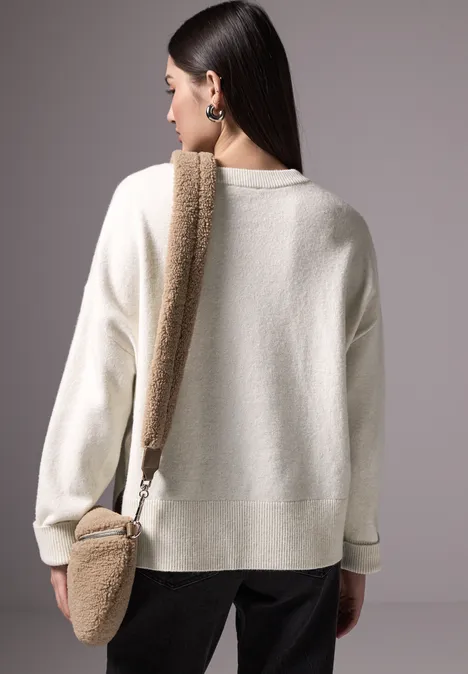 Strickpullover mit Rundhals cream white melange