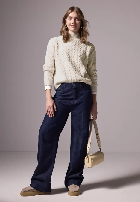Kurzer Strickpullover cream white melange