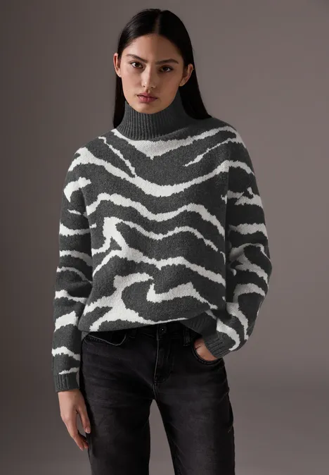 Pull en jacquard gravel grey mel.