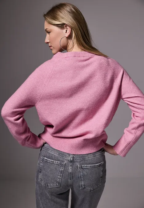 Pullover mit Rundhals intense rose mel.