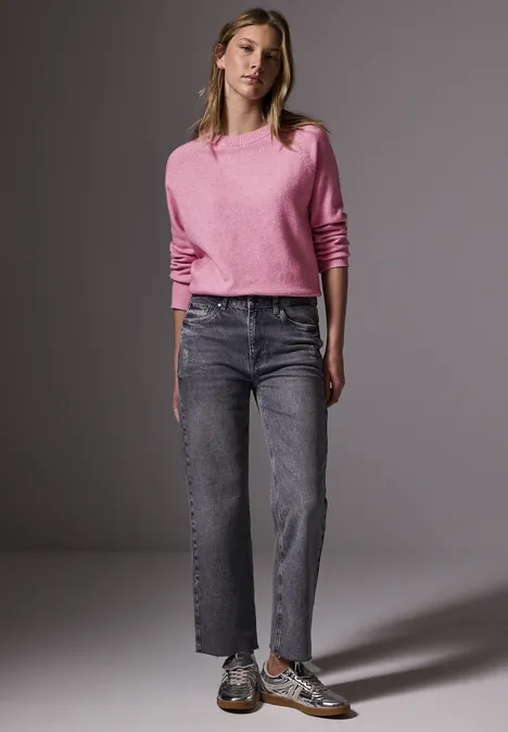 Pullover mit Rundhals intense rose mel.
