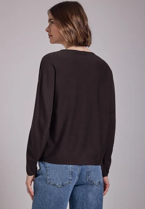 Trui met V-hals plummy brown