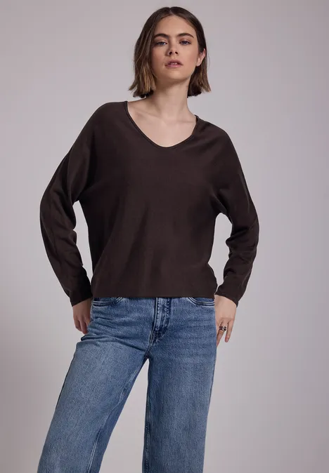 Trui met V-hals plummy brown
