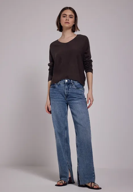 Trui met V-hals plummy brown