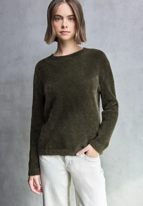 Kuscheliger Rundhalspullover hollow green