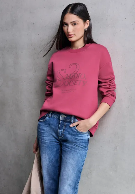 Loose Fit Print Pullover dark candy pink