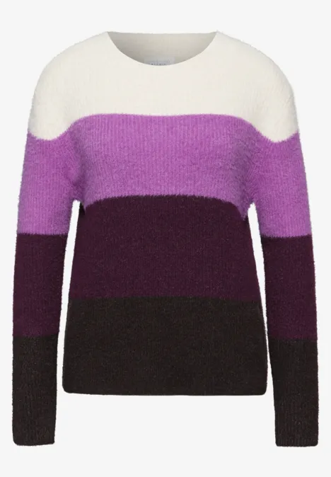 Pull à rayures en fil de plume soft beige