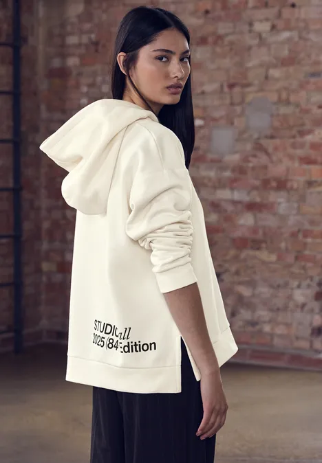 Hoodie Loose Fit avec motif artistique soft beige