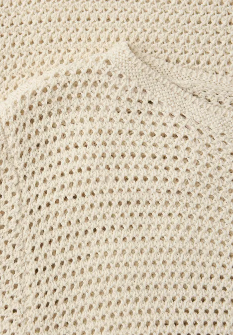 Pullover mit V-Neck und Lochmuster soft beige