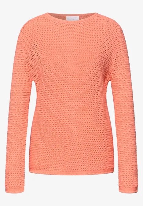 Pullover mit Lochmuster soft tangurine
