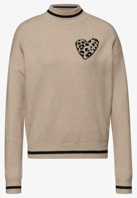 Pull jacquard à cœur buffed beige mel.