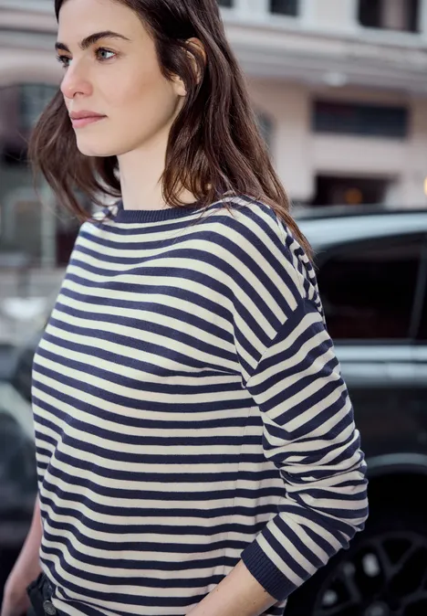 Gestreifter Pullover moonlit indigo