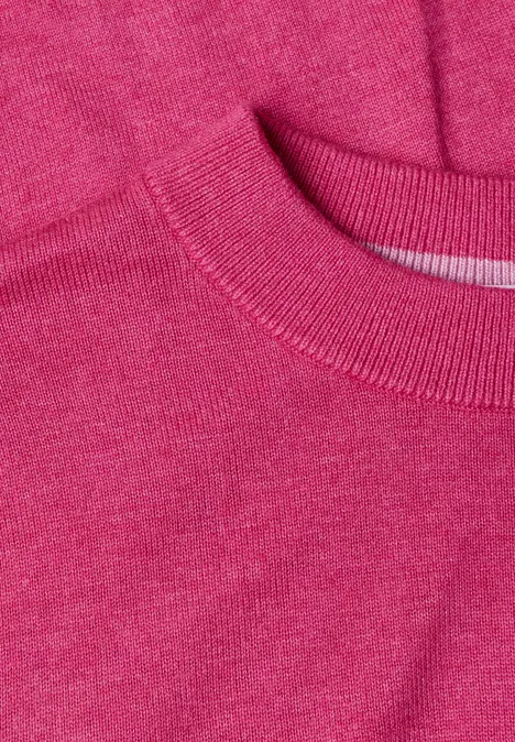 Pullover mit Rundhals in Unifarbe ruby raspberry mel. Rosa T-Shirt mit Rundhalsausschnitt