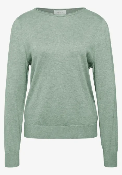 Grün melierter Pullover mit Rundhalsausschnitt und langen Ärmeln