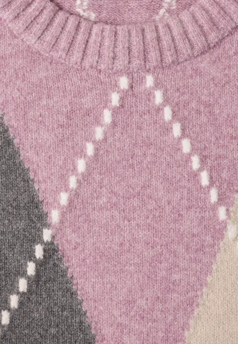Pullover mit Rundhals und Argyle-Muster pearly rose mel. Rosa Strickpullover mit Argyle-Rautenmuster