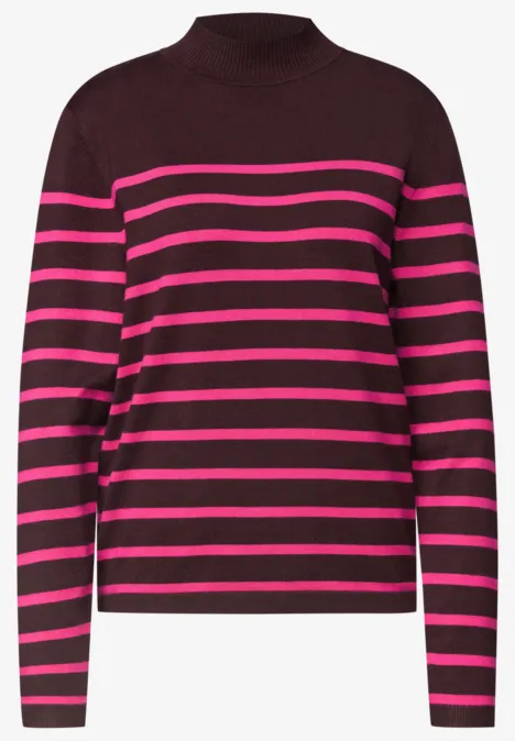 Pullover mit Turtle Neck und Streifen russet red Brauner Pullover mit pinken Streifen, hohem Kragen und langen Ärmeln.