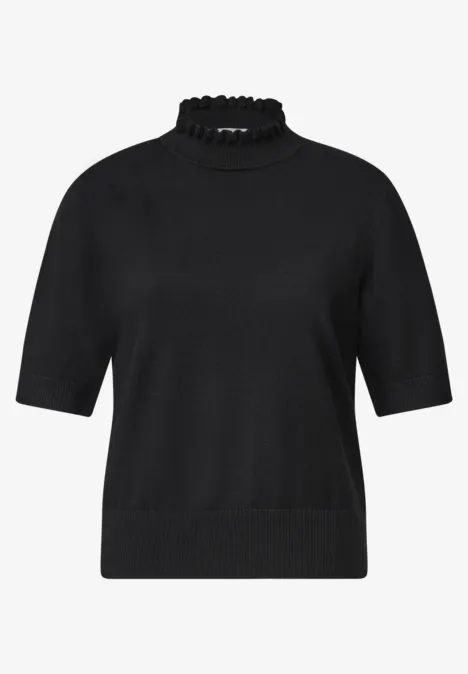 Pull à manches courtes et col roulé Black Pull court à manches courtes noir avec col montant et coupe droite.