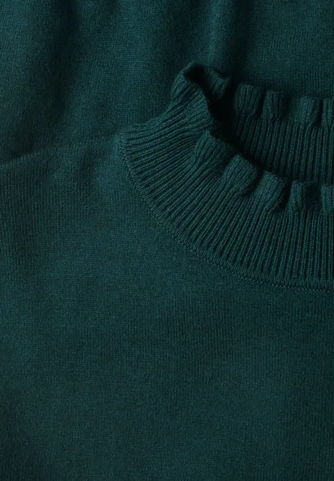 Pull à manches courtes et col roulé mossed green Dunkelgrüner, gestrickter Pullover mit geripptem Stehkragen.