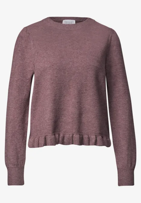 Pullover mit Rundhals und Rüschen am Saum hazy rose mel. Rosa Feinstrickpullover mit Rüschensaum und Rundhalsausschnitt, langärmlig und leicht tailliert.