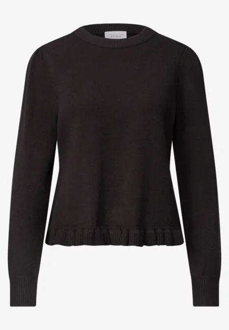 Pullover mit Rundhals und Rüschen am Saum charred brown Schwarzer, langärmliger Pullover mit Rundhalsausschnitt und leicht gerafftem Saum