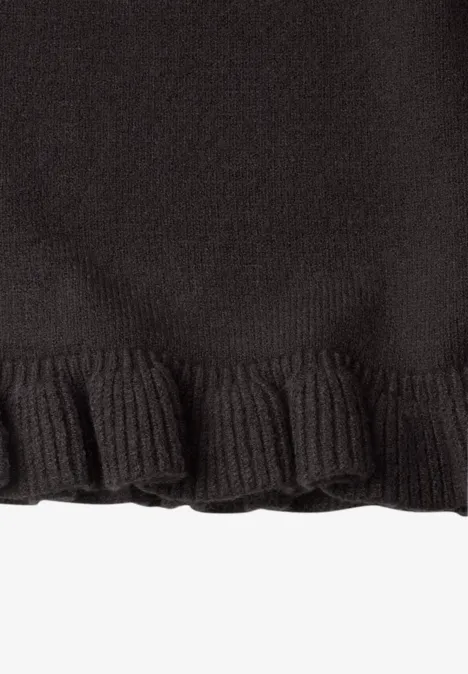 Pullover mit Rundhals und Rüschen am Saum charred brown Schwarzer Strickstoff mit Rüschenabschluss am Saum.
