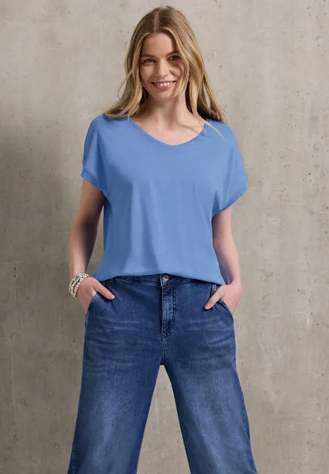 Jersey V-Neck T-Shirt sunset blue