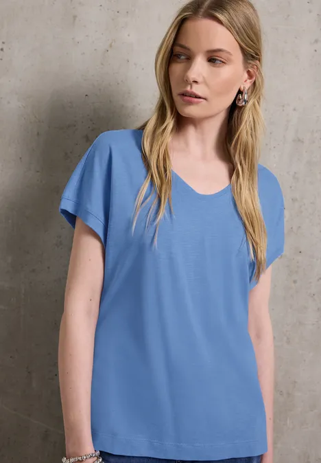 Jersey V-Neck T-Shirt sunset blue