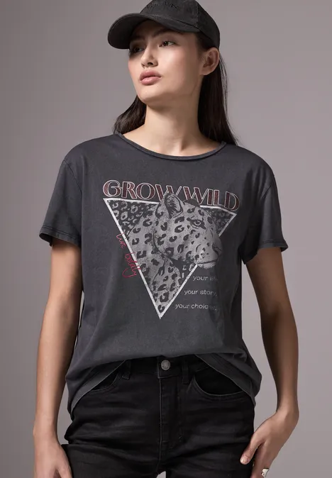 Shirt met print washed out grey
