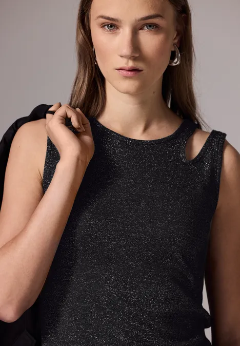 Schimmerndes Top mit Cut-Out Black