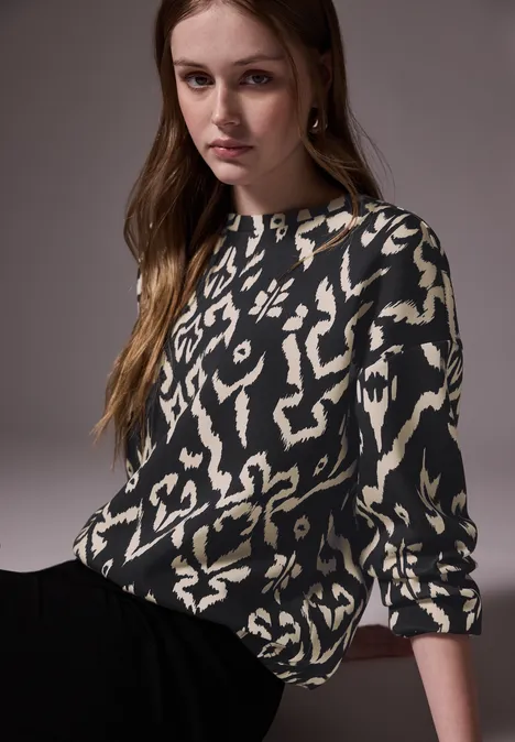 Gemustertes Silk-Look Shirt Black