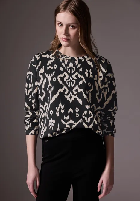 Gemustertes Silk-Look Shirt Black