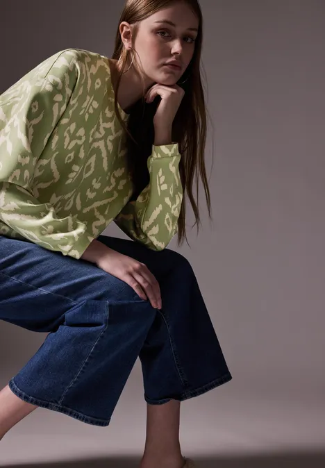 Gemustertes Silk-Look Shirt mild green