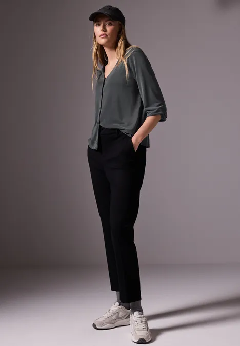 Jersey-Shirt im Blusen-Look lead grey