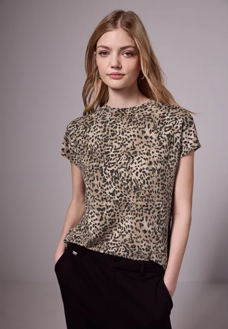 Bedrucktes Basic Shirt creamy brown