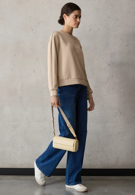 Silk-Look Shirt mit Nieten clove beige