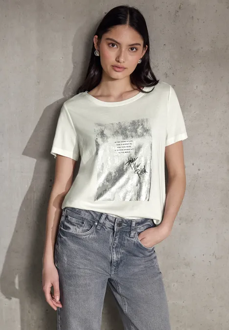 T-Shirt mit Folien-Print off white
