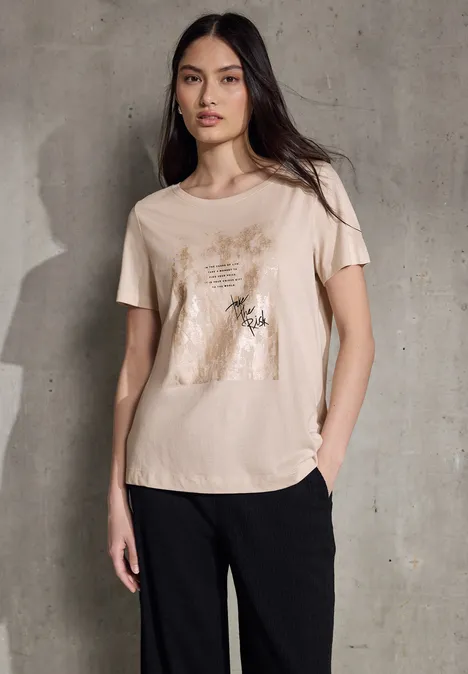 T-Shirt mit Folien-Print smooth sand beige