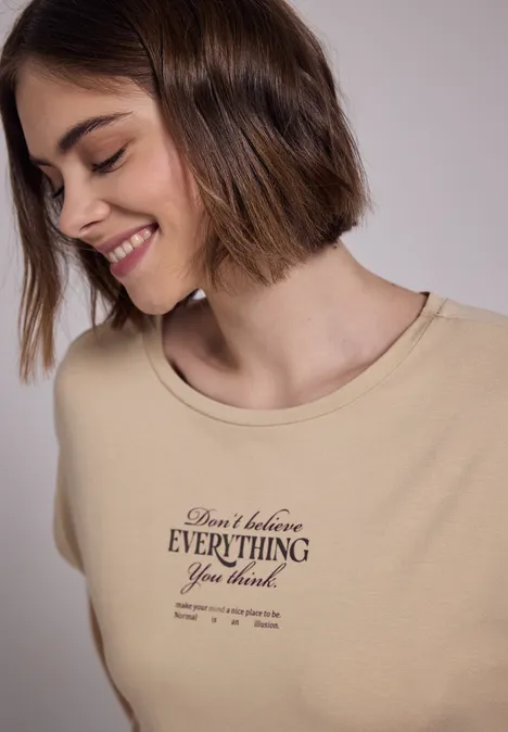 T-Shirt mit Print clove beige