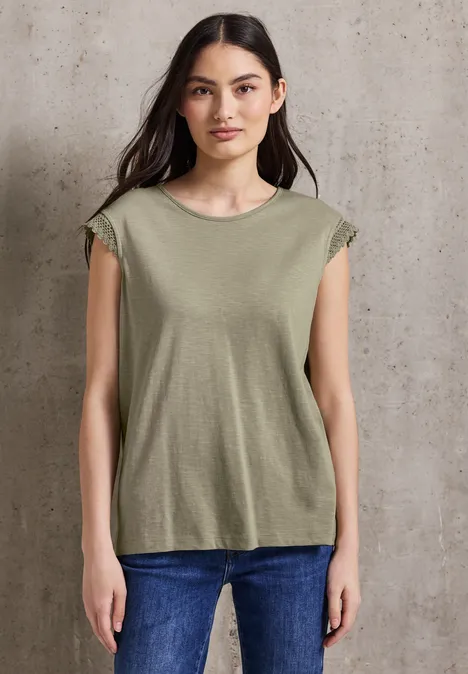 Shirt mit Häkeldetails arid green