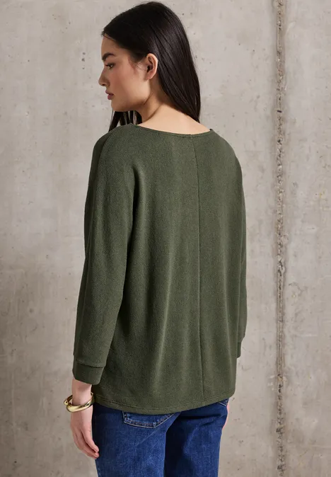 Strick-Look Shirt mit V-Neck peridot green