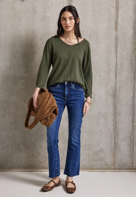 Strick-Look Shirt mit V-Neck peridot green
