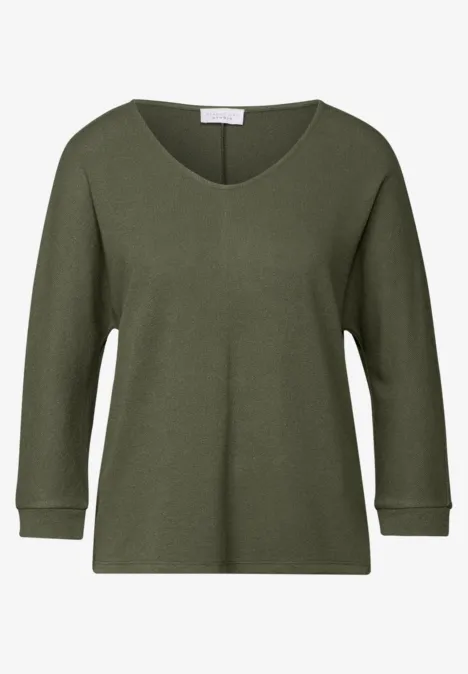 Strick-Look Shirt mit V-Neck peridot green