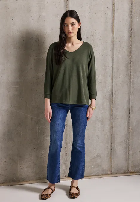 Strick-Look Shirt mit V-Neck peridot green