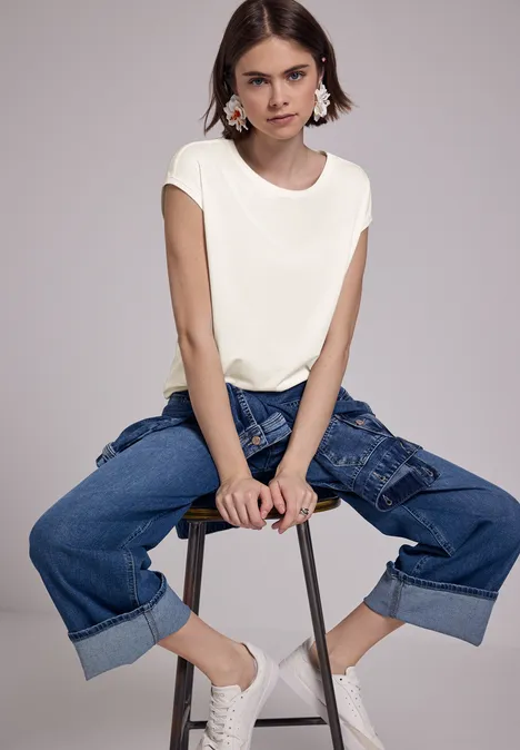 Shirt in Unifarbe off white