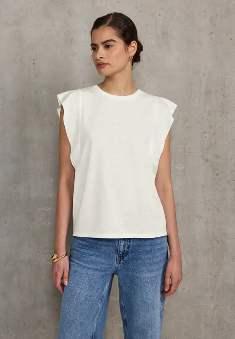 Leinen-Look Top mit Volants off white