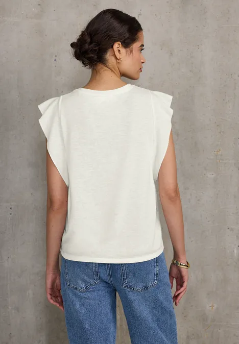 Leinen-Look Top mit Volants off white