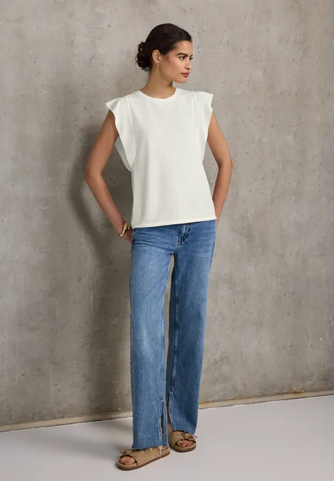 Leinen-Look Top mit Volants off white