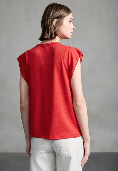 Top en lin avec volants mandarin red