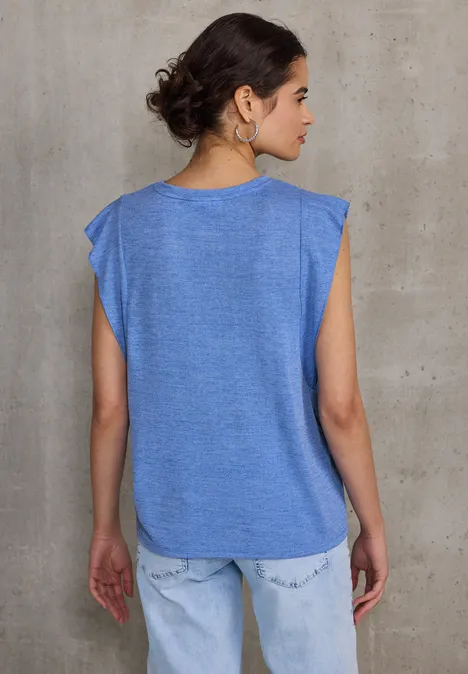 Leinen-Look Top mit Volants sunset blue